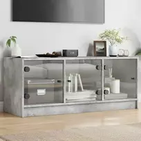 TV staliukas TV spintelė su stiklinėmis durelėmis, betono, 102x37x42cm