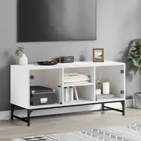 TV staliukas TV spintelė su stiklinėmis durelėmis, balta, 102x37x50cm