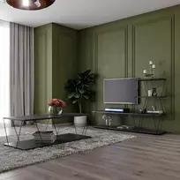 TV staliukas Asir Televizoriaus stovas, Basak, 150x93x30 cm, antracitasKavos stalas, Basak, 120x30x50 cm, antracitas.