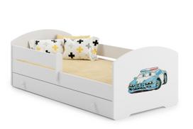 Vaikiška lova Luk su stalčiumi, čiužiniu ir barjerine apsauga 144 cm x 77 cm x 56 cm, policijos automobilis