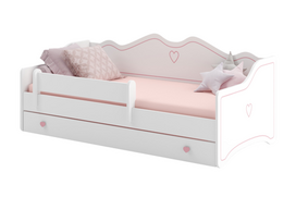 Vaikiška lova EMMA 140x70 su čiužiniu - Baltas / Rožinis