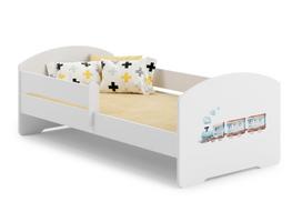 Vaikiška lova Luk su čiužiniu ir barjerine apsauga 144 cm x 77 cm x 56 cm, traukinys