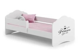 Vaikiška lova FALA 140x70 su barjeru, stalčiumi ir su grafika - Princesė