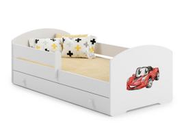 Vaikiška lova Luk su stalčiumi, čiužiniu ir barjerine apsauga 144 cm x 77 cm x 56 cm, sportinis automobilis