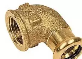 Sanha 1/2–15 mm alkūninis elementas 90° M-M – lizdinis-lizdinis Cu presavimo elementas. M ir V formos žandikauliai