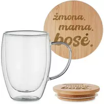 Dvigubo stiklo puodelis "Žmona. Mama. Bosė." 350ml