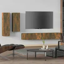 TV staliukas TV spintelių komplektas, 4 dalių, dūminio ąžuolo, mediena