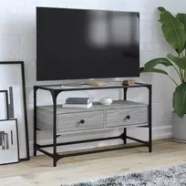 TV staliukas TV spintelė su stikliniu stalviršiu, pilka, 80x35x51cm, mediena