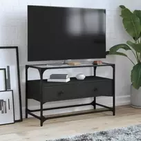 TV staliukas TV spintelė su stikliniu stalviršiu, juoda, 80x35x51cm, mediena