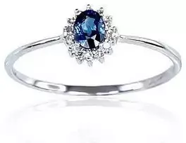 Auksinis žiedas su brangakmeniais. Metalas: Baltas Auksas. Praba: 585°. Akmuo: Briliantai , Safyras - 16.5 - 0.84 g. - Briliantai (0,037Ct), Safyras (0,305Ct)