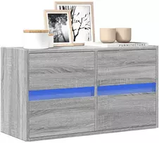 TV staliukas Sieninė TV spintelė su LED lemputėmis, pilka ąžuolo, 80x31x45cm