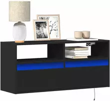 TV staliukas Sieninė TV spintelė su LED lemputėmis, juoda, 100x31x45cm