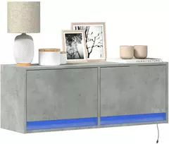 TV staliukas Sieninė TV spintelė su LED lemputėmis, betono, 100x31x35cm