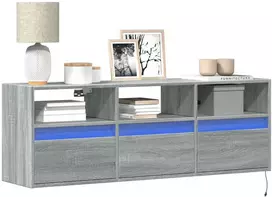 TV staliukas Sieninė TV spintelė su LED lemputėmis, pilka ąžuolo 130x31x45cm