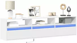 TV staliukas Sieninė TV spintelė su LED lemputėmis, balta, 180x31x45cm