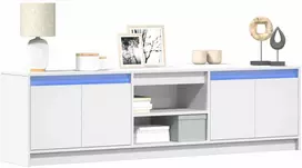 TV staliukas Televizoriaus spintelė su LED, balta, 180x34x50cm, mediena