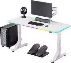 ULTRADESK IRON Baltas žaidimų stalas, 132,5x60,5 cm, 71-81 cm, mechaniškai reguliuojamas aukštis