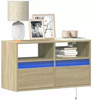 TV staliukas Sieninė TV spintelė su LED lemputėmis, ąžuolo, 80x31x45cm