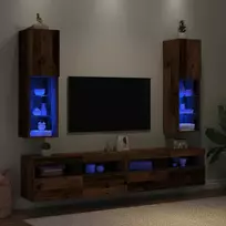 TV staliukas TV spintelės su LED lemputėmis, 2vnt., medienos, 30,5x30x102cm