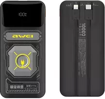 AWEI išorinė baterija su integruotu „Lightning“ / USB-C laidu P77K 10000mAh juodos spalvos 22.5W