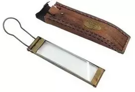 Mirtop Vintažinis žalvarinis stačiakampis didinamasis stiklas su odiniu dėklu, 3,5x