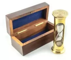 Mirtop Žalvarinis smėlio laikrodis 3 min su medine dėžute – elegantiškas biurui