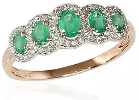 Auksinis žiedas su brangakmeniais. Metalas: Raudonas Auksas. Praba: 585°. Akmuo: Briliantai , Smaragdas - 17 - 1.68 g. - Briliantai (0,144Ct), Smaragdas (0,576Ct)