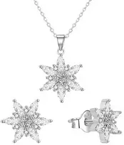 Agato Sidabrinis jewelry set Snowflakes AGT-SET01W (earrings, pakabukas, pendant)