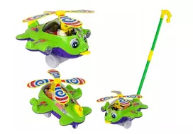 Lean Toys Lėktuvo stūmiklis su rankena, žalias