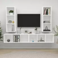 TV staliukas Sieninės televizoriaus spintelės, 4vnt., baltos, MDP