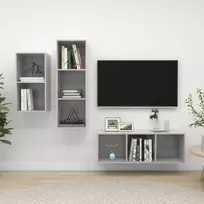 TV staliukas Televizoriaus spintelių komplektas, 3 dalių, betono pilkas, MDP
