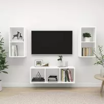 TV staliukas Televizoriaus spintelių komplektas, 3 dalių, baltas, MDP