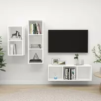 TV staliukas Televizoriaus spintelių komplektas, 3 dalių, baltas, MDP
