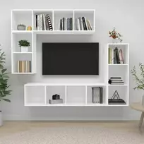 TV staliukas Televizoriaus spintelių komplektas, 4 dalių, baltas, mediena