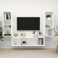 TV staliukas Televizoriaus spintelių komplektas, 3 dalių, baltas, MDP