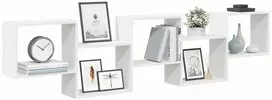 Sieninė lentyna, 5 skyrių, baltos spalvos, mediena, kubo formos