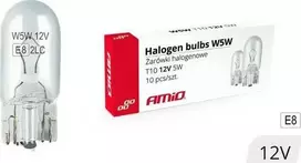 Halogeninės lemputės W5W T10 5W W2.1x9.5D 12V 10 vnt. (E8) amio-01483