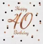 GoDan Servetėlės B&C Happy 40 Birthday balta 33x33cm 20 vnt.