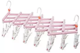Plastikinis sulankstomas drabužių kabykla su segtukais - 29 segtukai - rožinė