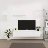 TV staliukas Televizoriaus spintelių komplektas, 7 dalių, baltas, mediena