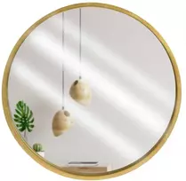 Apvalus auksinis sieninis veidrodis aukso mediniame rėme vonios kambariui svetainėje, 50 cm