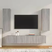 TV staliukas TV spintelių komplektas, 4 dalių, pilkas ąžuolo, mediena