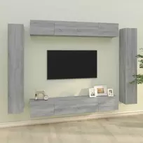 TV staliukas TV spintelių komplektas, 8 dalių, pilkas ąžuolo, mediena