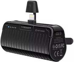 Nešiojamoji baterija Veger PlugOn (W0558P) PD QC3.0 2,4A 20W 5000 mAh su integruota jungtimi Lightning juodas