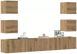 TV staliukas 6 dalių sieninis televizoriaus spintelės komplektas Artisan Oak