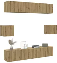TV staliukas 6 dalių sieninis televizoriaus spintelės komplektas Artisan Oak