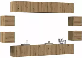 TV staliukas 8 dalių sieninis televizoriaus spintelės komplektas Artisan Oak