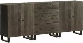 3 dalių indaujos juodos 60x33x75 cm medžio masyvo mango