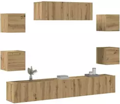 TV staliukas 7 dalių sieninis televizoriaus spintelės komplektas Artisan Oak