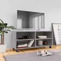 TV staliukas TV spintelė su ratukais, pilka ąžuolo, 90x35x35cm, mediena